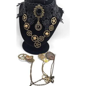 His and Hers Steampunk Choker and Lapel Pins Gothic